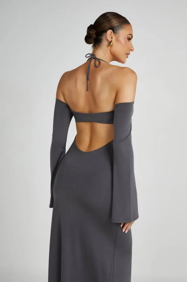 Meshki Maxi Dresses Women Tia Slinky Off Shoulder Maxi Dress 8211 Charcoal Charcoal