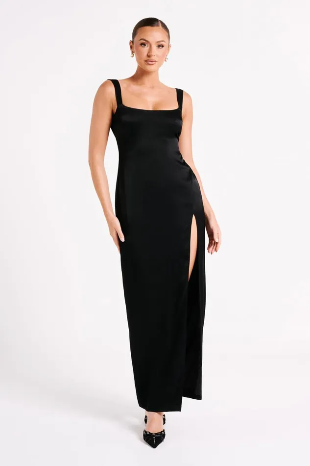 Meshki Maxi Dresses Women Verana Backless Satin Maxi Dress 8211 Black Black