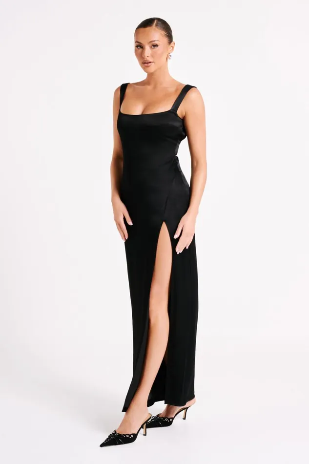 Meshki Maxi Dresses Women Verana Backless Satin Maxi Dress 8211 Black Black
