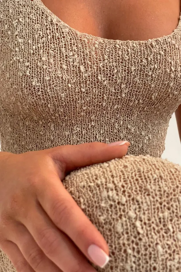 Meshki Maxi Dresses Women Vittoria Boucle Maxi Dress With Split 8211 Wheat Wheat