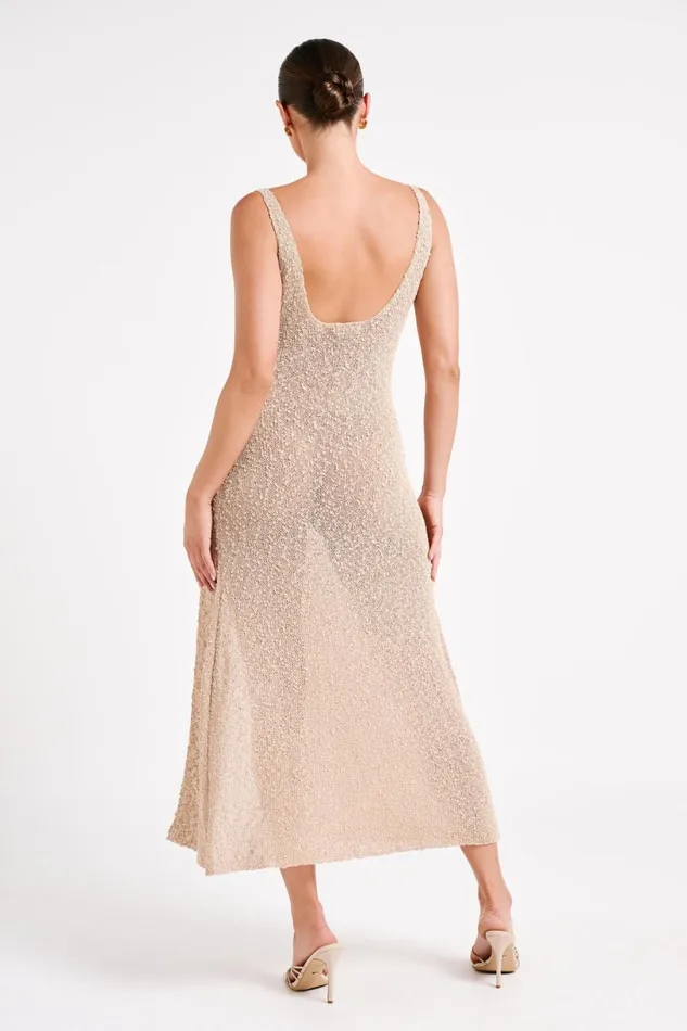 Meshki Maxi Dresses Women Vittoria Boucle Maxi Dress With Split 8211 Wheat Wheat