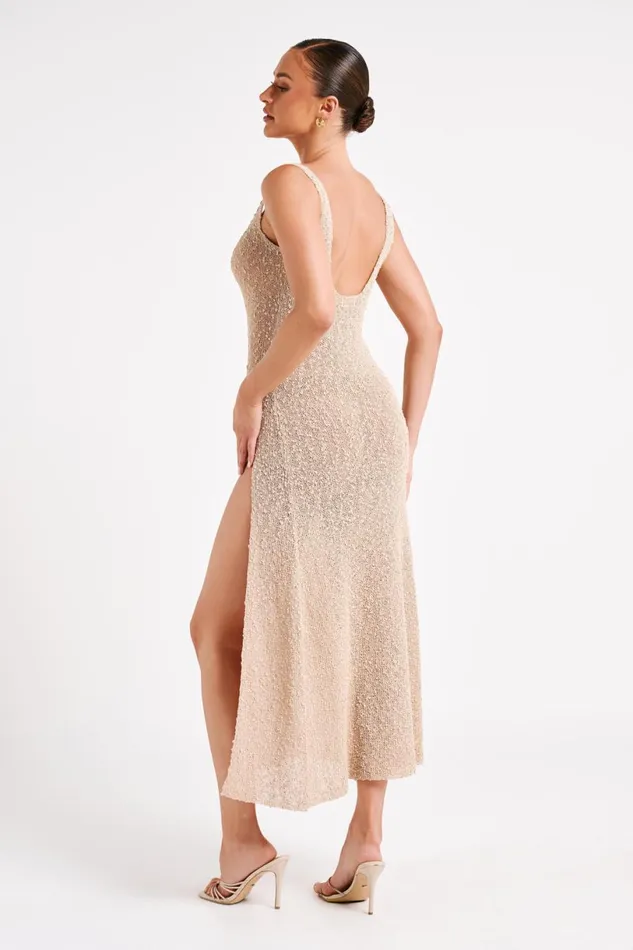 Meshki Maxi Dresses Women Vittoria Boucle Maxi Dress With Split 8211 Wheat Wheat