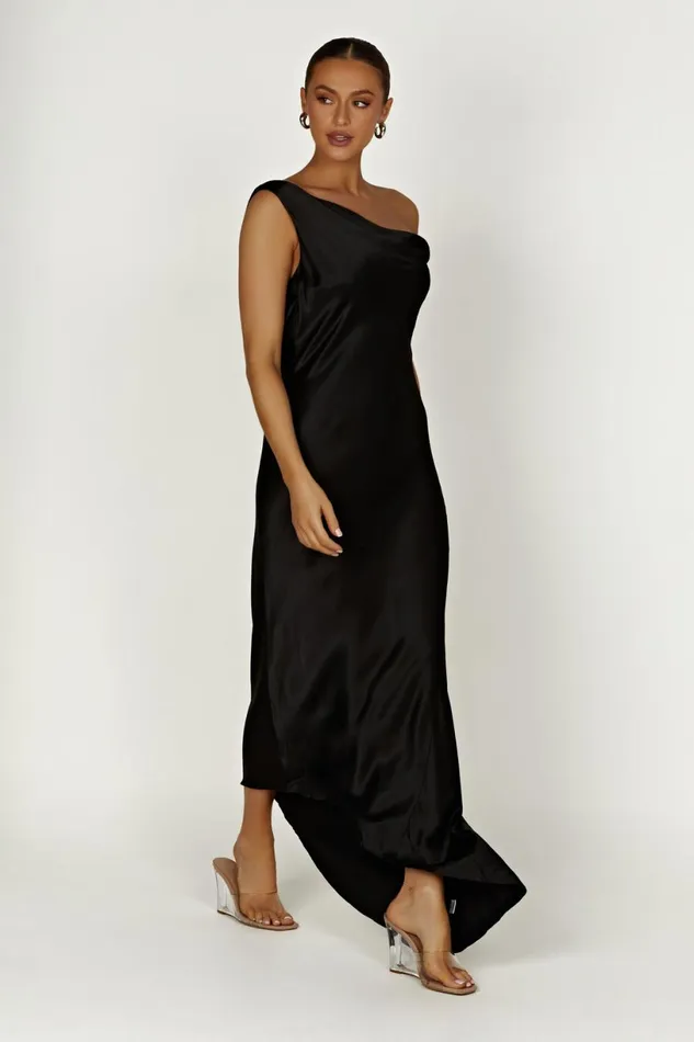 Meshki Maxi Dresses Women Yvette Slip Maxi Dress With Asymmetrical Hem 8211 Black Black