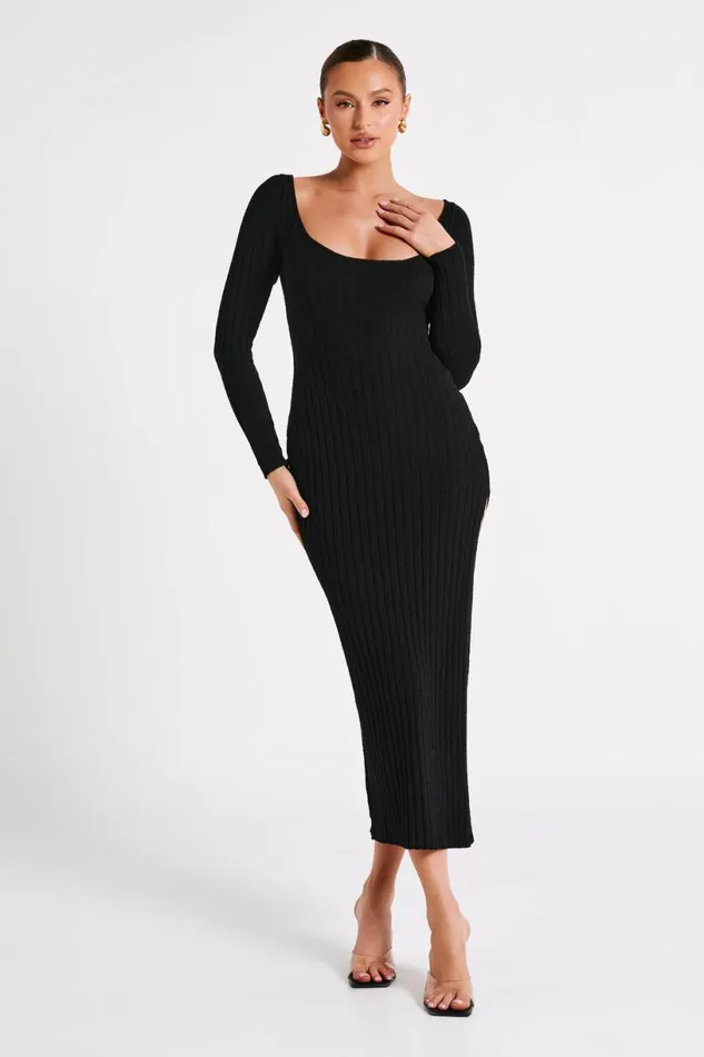 Meshki Maxi Dresses Women Zinnia Knit Maxi Dress With Split 8211 Black Black Meshki Maxi Dresses Women Zinnia Knit Maxi Dress With Split 8211 Black Black