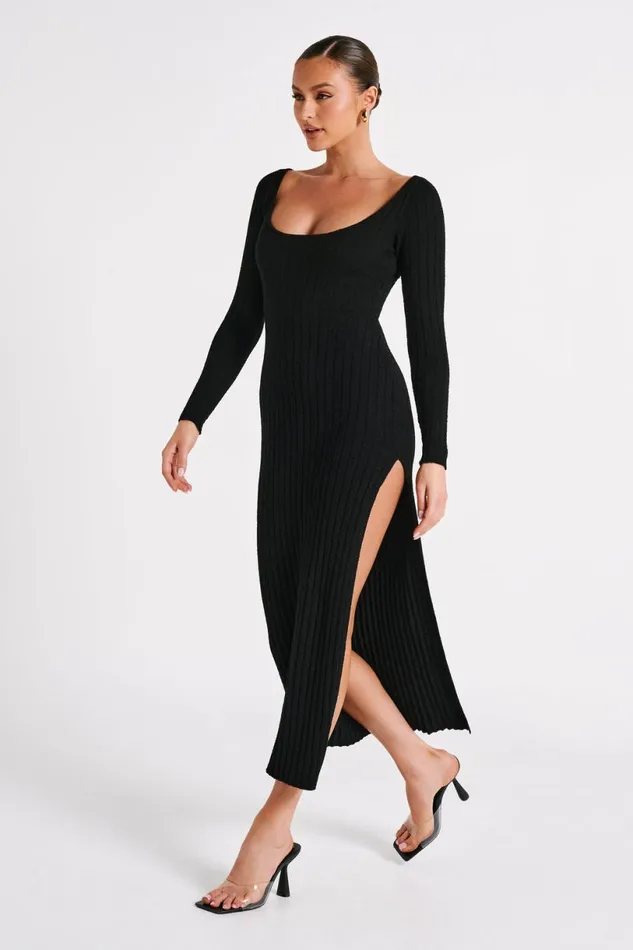 Meshki Maxi Dresses Women Zinnia Knit Maxi Dress With Split 8211 Black Black