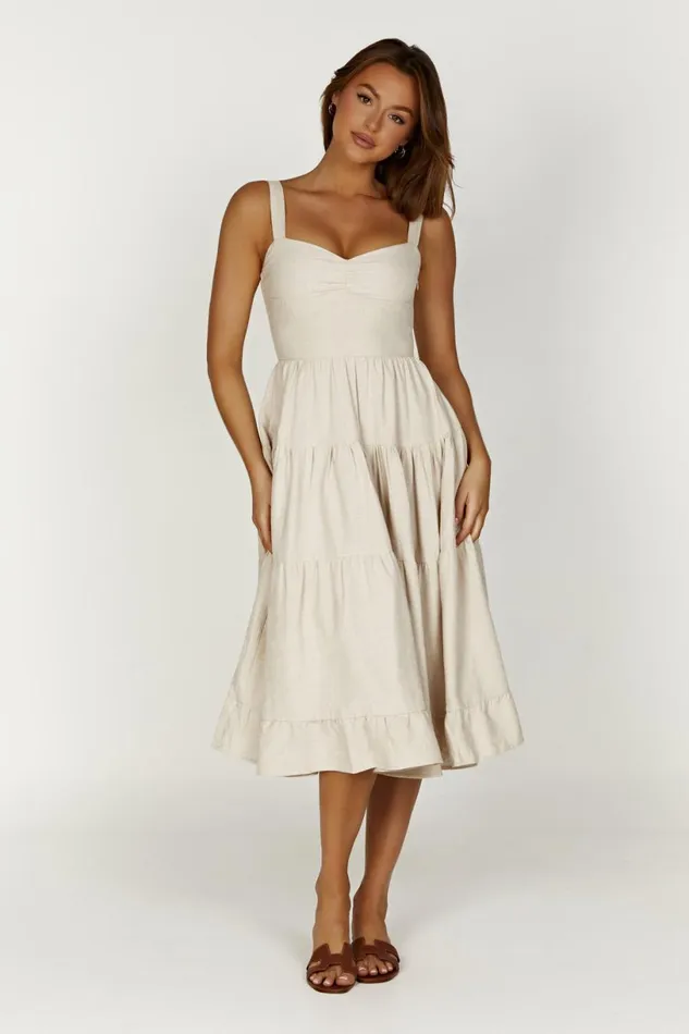 Meshki Midi Dresses Women Adriana Linen Midi Dress 8211 Natural Natural