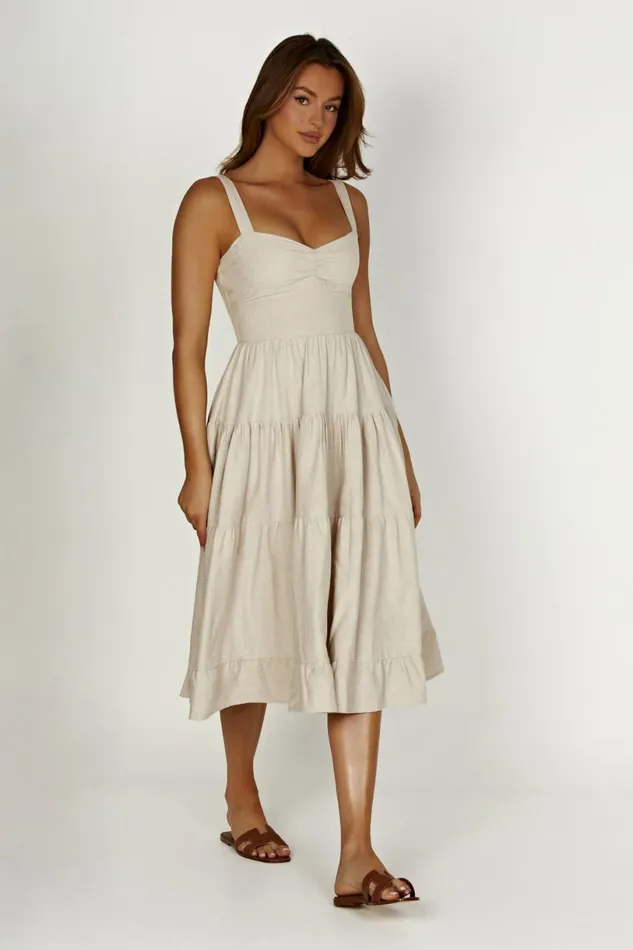 Meshki Midi Dresses Women Adriana Linen Midi Dress 8211 Natural Natural