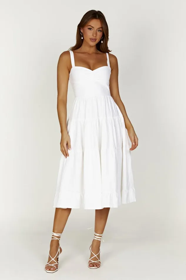 Meshki Midi Dresses Women Adriana Linen Midi Dress 8211 White White