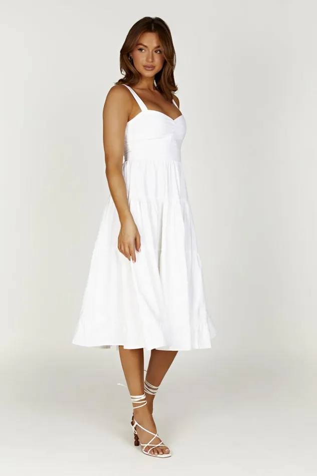 Meshki Midi Dresses Women Adriana Linen Midi Dress 8211 White White