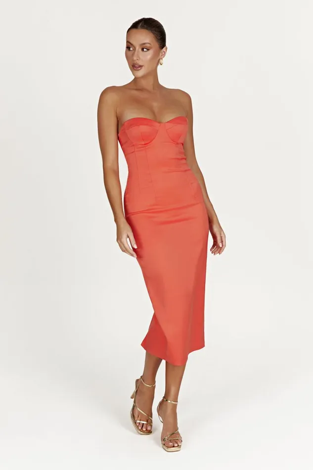 Meshki Midi Dresses Women Bryony Cupped Bodycon Midi Dress 8211 Coral Coral Meshki Midi Dresses Women Bryony Cupped Bodycon Midi Dress 8211 Coral Coral