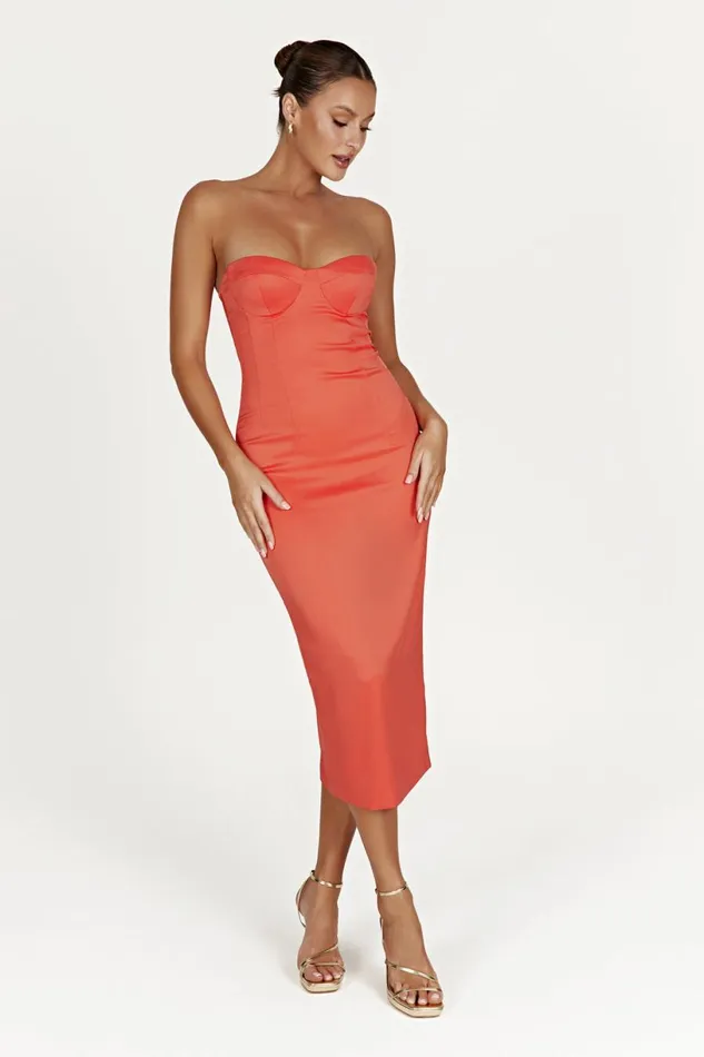Meshki Midi Dresses Women Bryony Cupped Bodycon Midi Dress 8211 Coral Coral