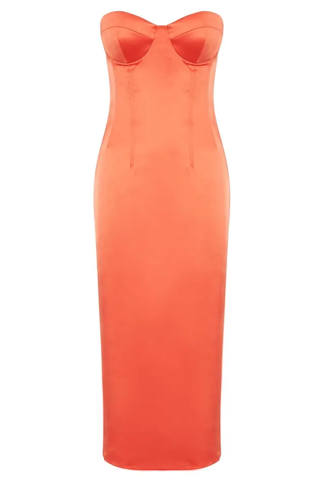 Meshki Midi Dresses Women Bryony Cupped Bodycon Midi Dress 8211 Coral Coral