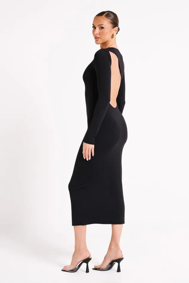 Meshki Midi Dresses Women Cataleya Recycled Nylon Midi Dress 8211 Black Black Meshki Midi Dresses Women Cataleya Recycled Nylon Midi Dress 8211 Black Black