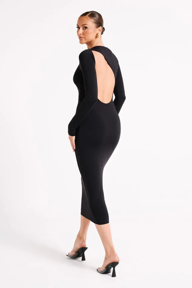 Meshki Midi Dresses Women Cataleya Recycled Nylon Midi Dress 8211 Black Black