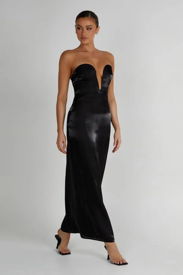 Meshki Midi Dresses Women Chantelle Liquid Satin Midi Dress 8211 Black Black