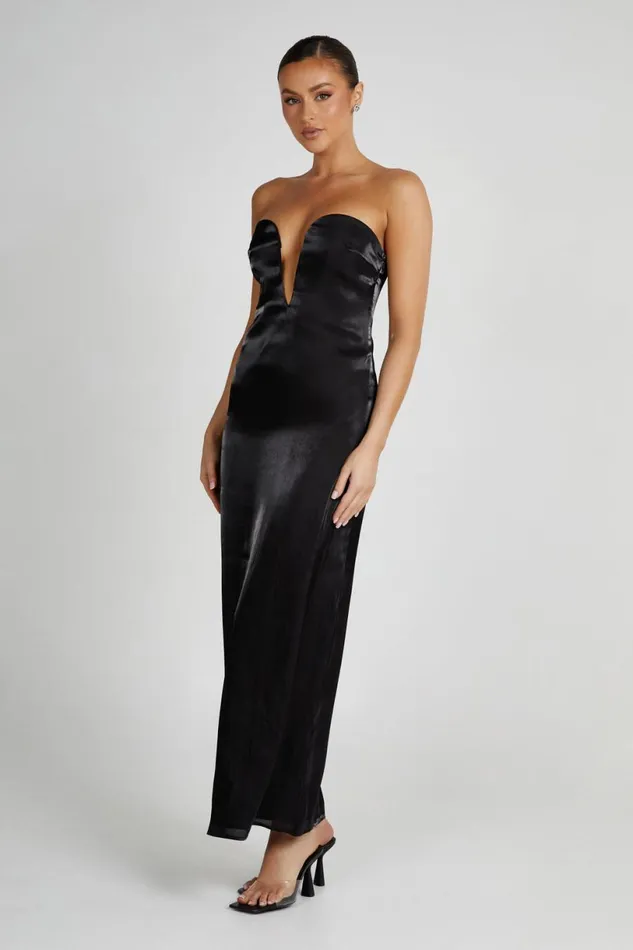 Meshki Midi Dresses Women Chantelle Liquid Satin Midi Dress 8211 Black Black