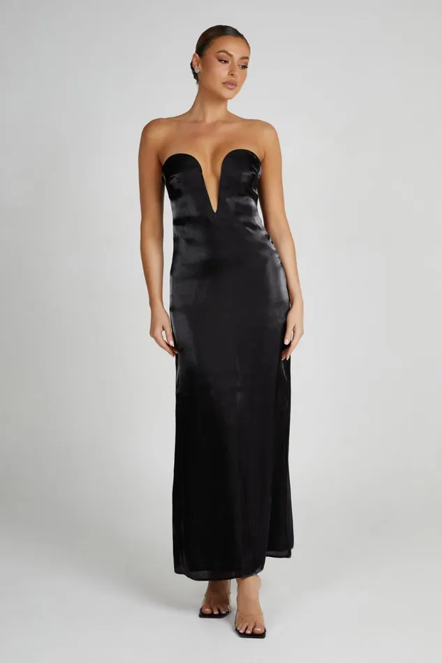 Meshki Midi Dresses Women Chantelle Liquid Satin Midi Dress 8211 Black Black