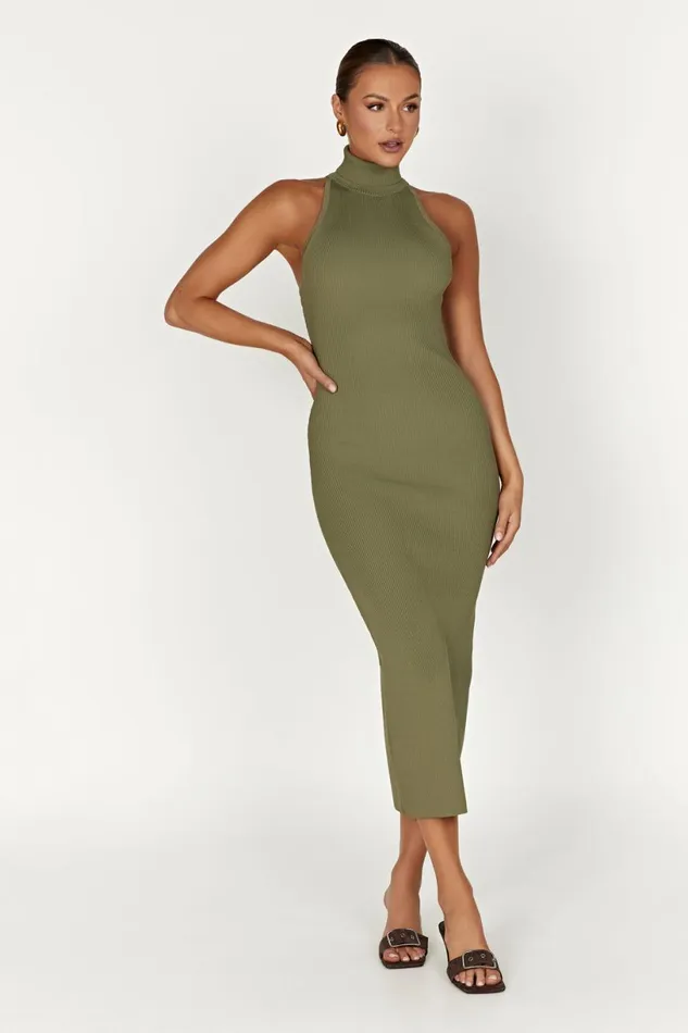 Meshki Midi Dresses Women Connie Turtleneck Knit Midi Dress 8211 Olive Olive