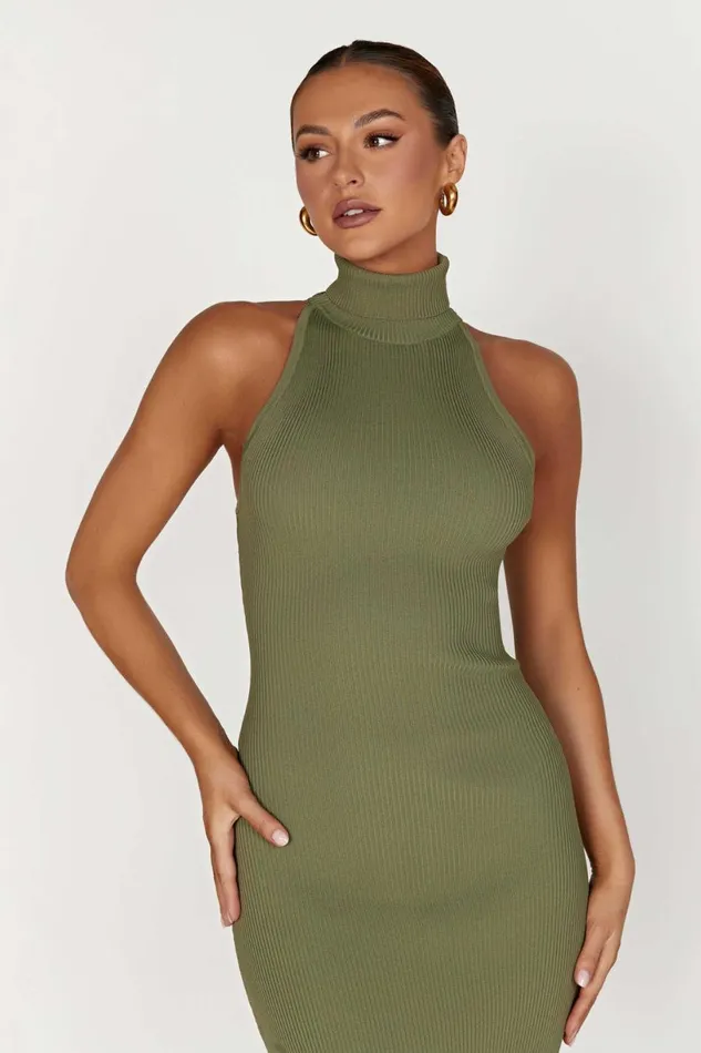 Meshki Midi Dresses Women Connie Turtleneck Knit Midi Dress 8211 Olive Olive