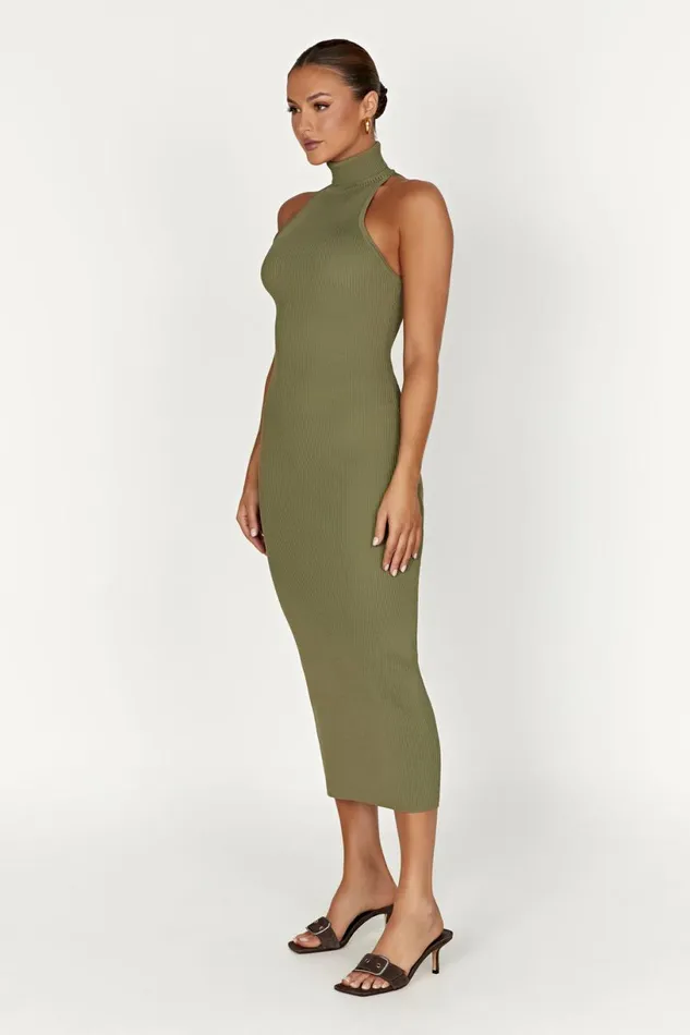 Meshki Midi Dresses Women Connie Turtleneck Knit Midi Dress 8211 Olive Olive