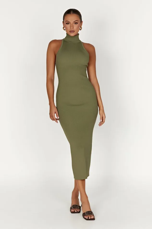 Meshki Midi Dresses Women Connie Turtleneck Knit Midi Dress 8211 Olive Olive