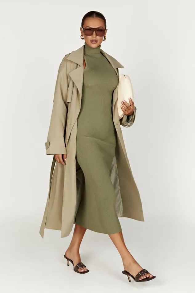 Meshki Midi Dresses Women Connie Turtleneck Knit Midi Dress 8211 Olive Olive