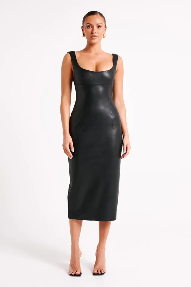 Meshki Midi Dresses Women Cynthia Faux Leather Midi Dress 8211 Black Black Meshki Midi Dresses Women Cynthia Faux Leather Midi Dress 8211 Black Black