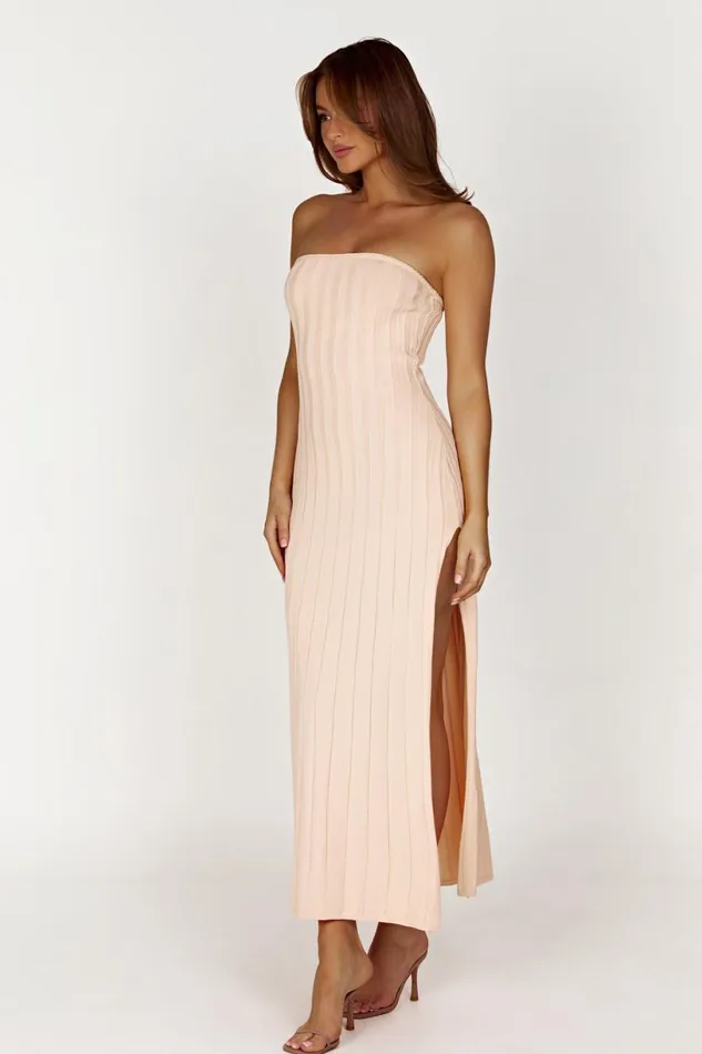 Meshki Midi Dresses Women Dolce Extreme Rib Strapless Midi Dress 8211 Apricot Apricot