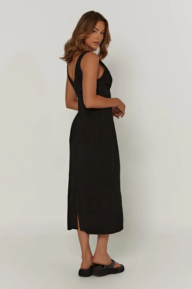 Meshki Midi Dresses Women Elspeth Linen Midi Dress 8211 Black Black