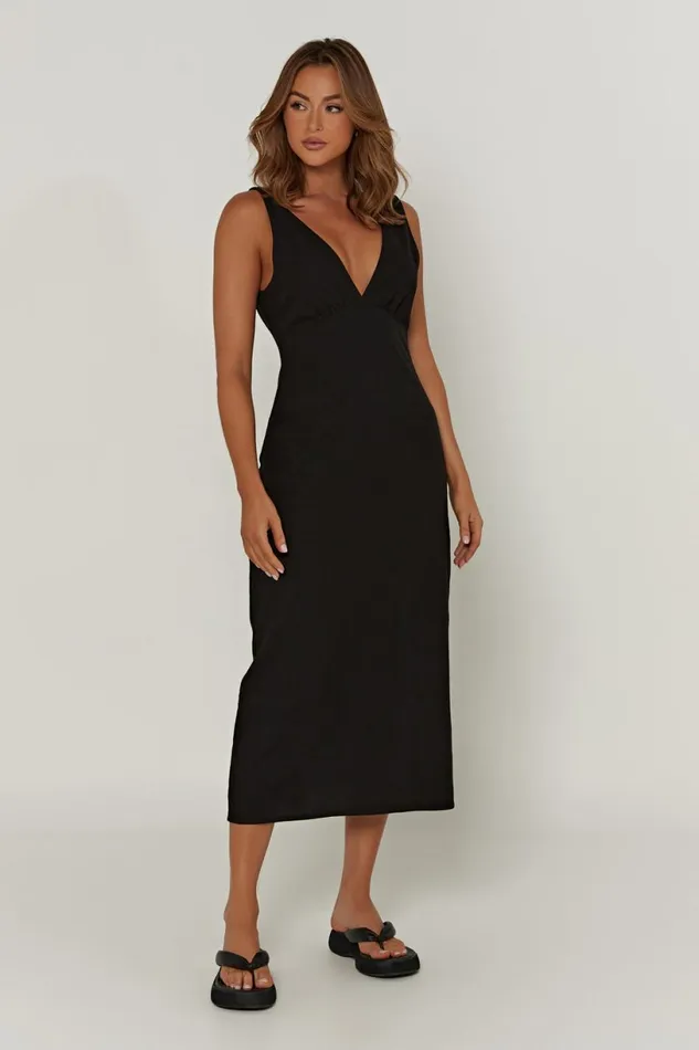 Meshki Midi Dresses Women Elspeth Linen Midi Dress 8211 Black Black