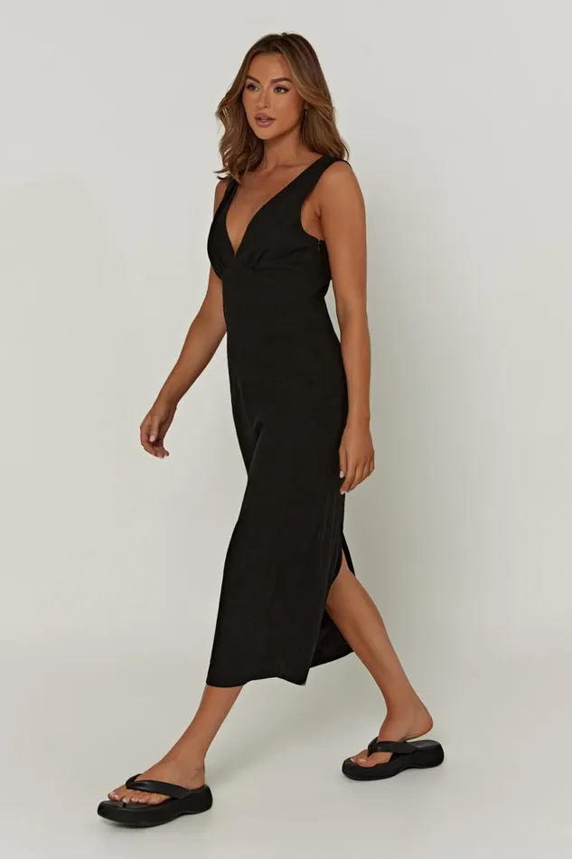 Meshki Midi Dresses Women Elspeth Linen Midi Dress 8211 Black Black