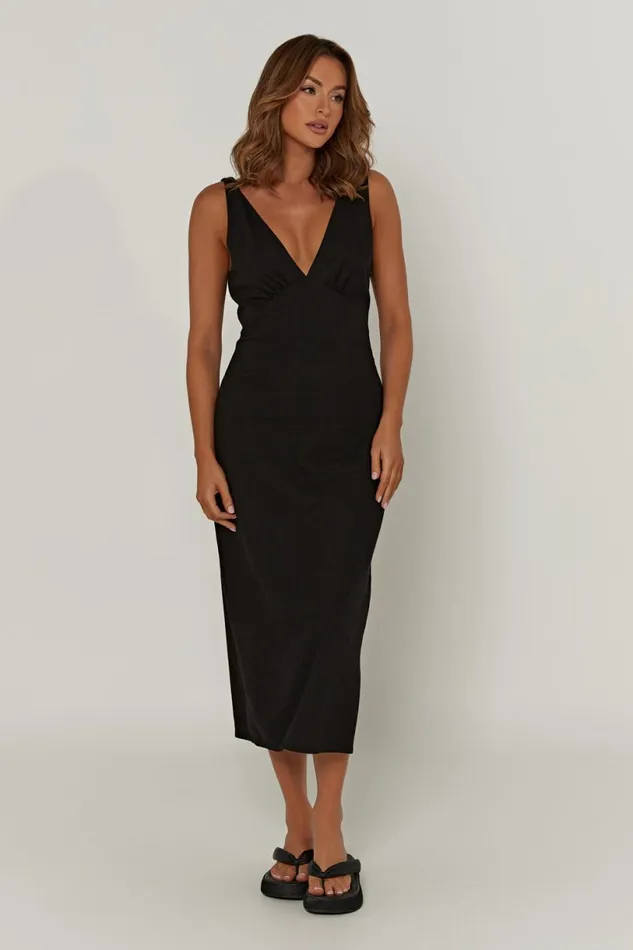Meshki Midi Dresses Women Elspeth Linen Midi Dress 8211 Black Black