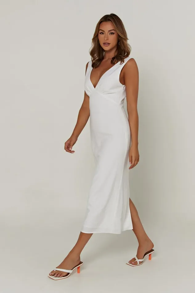 Meshki Midi Dresses Women Elspeth Linen Midi Dress 8211 White White