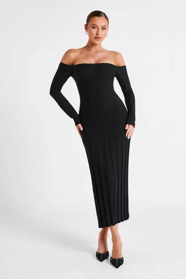 Meshki Midi Dresses Women Emmeline Long Sleeve Rib Knit Midi Dress 8211 Black Black Meshki Midi Dresses Women Emmeline Long Sleeve Rib Knit Midi Dress 8211 Black Black