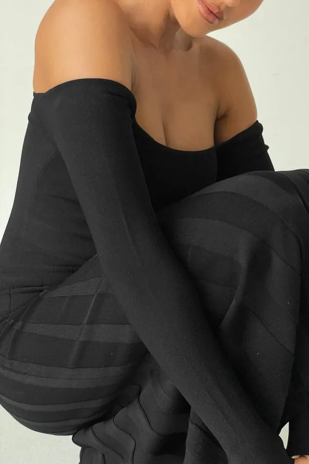 Meshki Midi Dresses Women Emmeline Long Sleeve Rib Knit Midi Dress 8211 Black Black