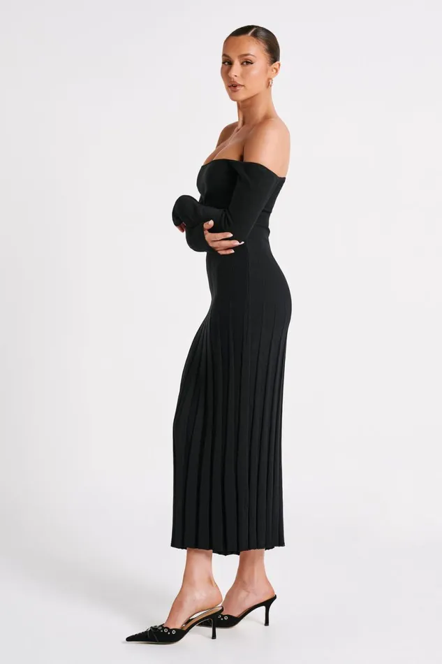 Meshki Midi Dresses Women Emmeline Long Sleeve Rib Knit Midi Dress 8211 Black Black