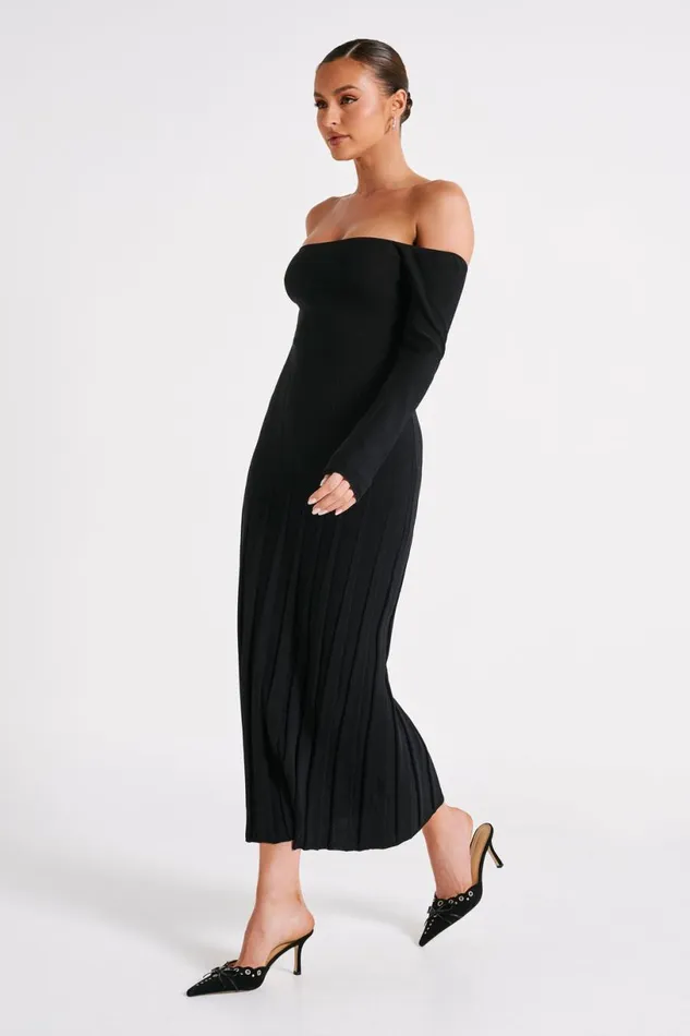 Meshki Midi Dresses Women Emmeline Long Sleeve Rib Knit Midi Dress 8211 Black Black