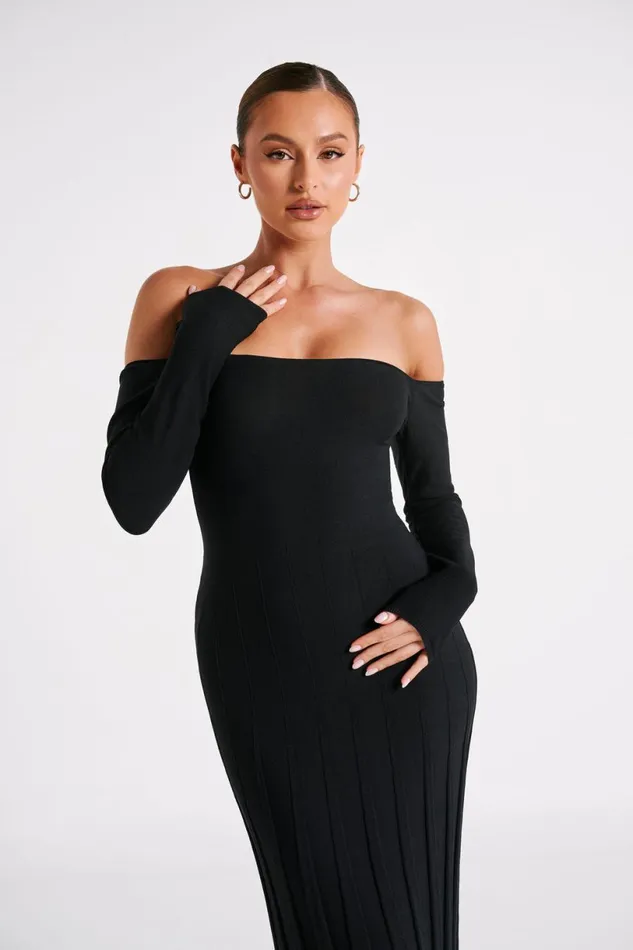 Meshki Midi Dresses Women Emmeline Long Sleeve Rib Knit Midi Dress 8211 Black Black