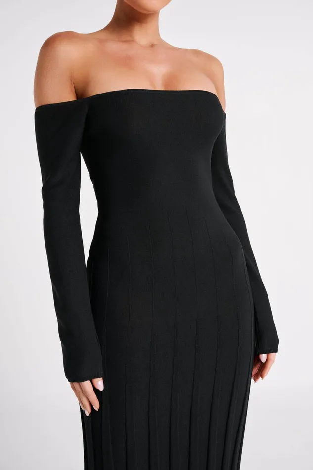 Meshki Midi Dresses Women Emmeline Long Sleeve Rib Knit Midi Dress 8211 Black Black