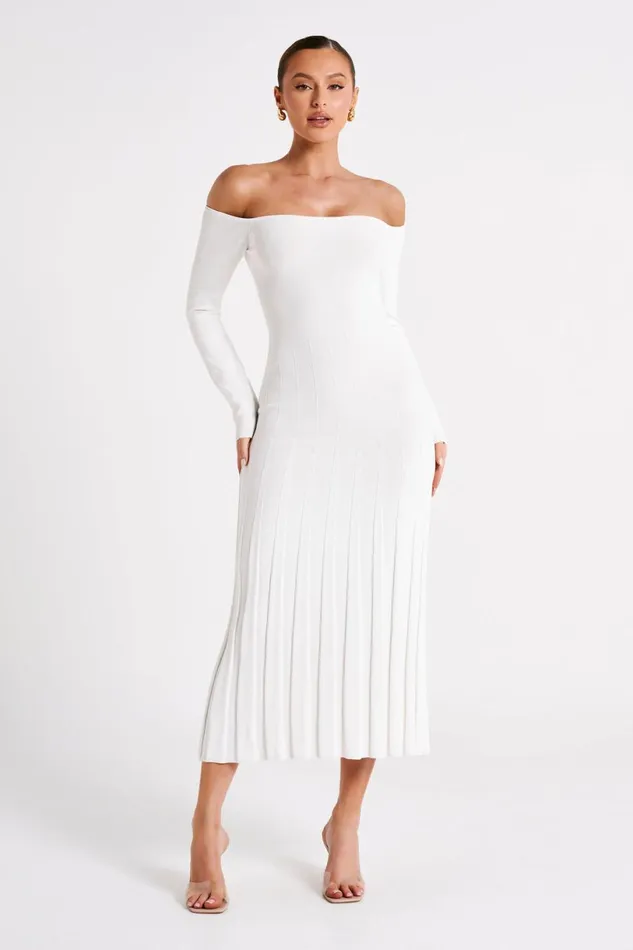Meshki Midi Dresses Women Emmeline Long Sleeve Rib Knit Midi Dress 8211 White White Meshki Midi Dresses Women Emmeline Long Sleeve Rib Knit Midi Dress 8211 White White