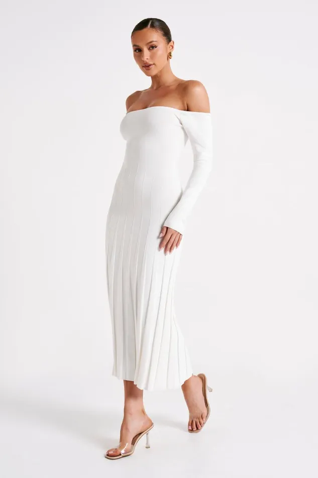 Meshki Midi Dresses Women Emmeline Long Sleeve Rib Knit Midi Dress 8211 White White