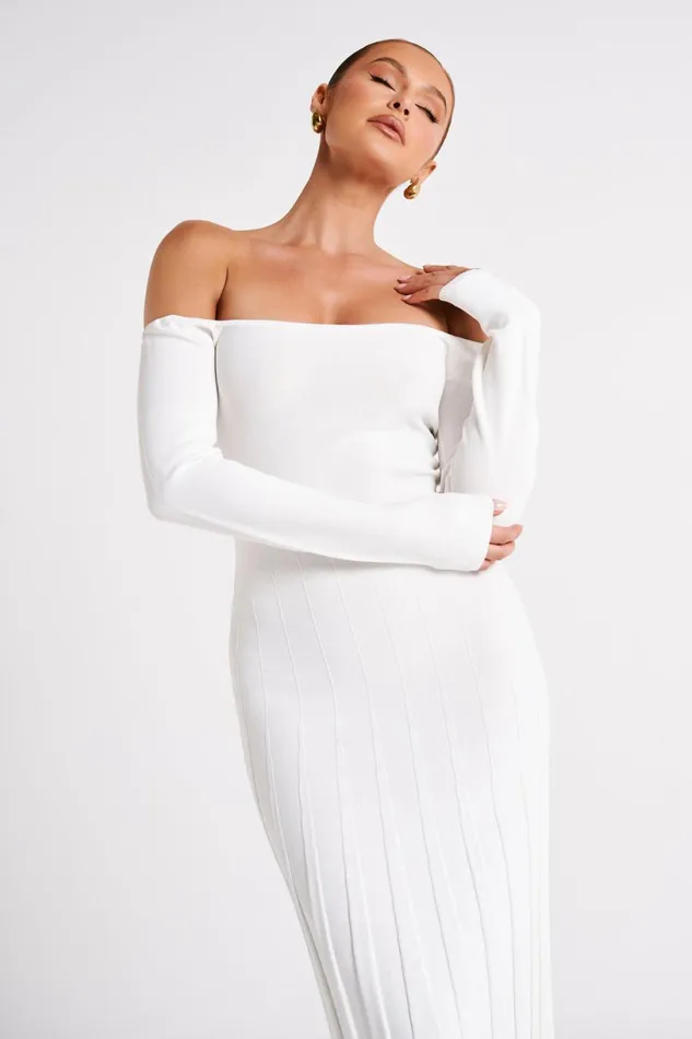Meshki Midi Dresses Women Emmeline Long Sleeve Rib Knit Midi Dress 8211 White White