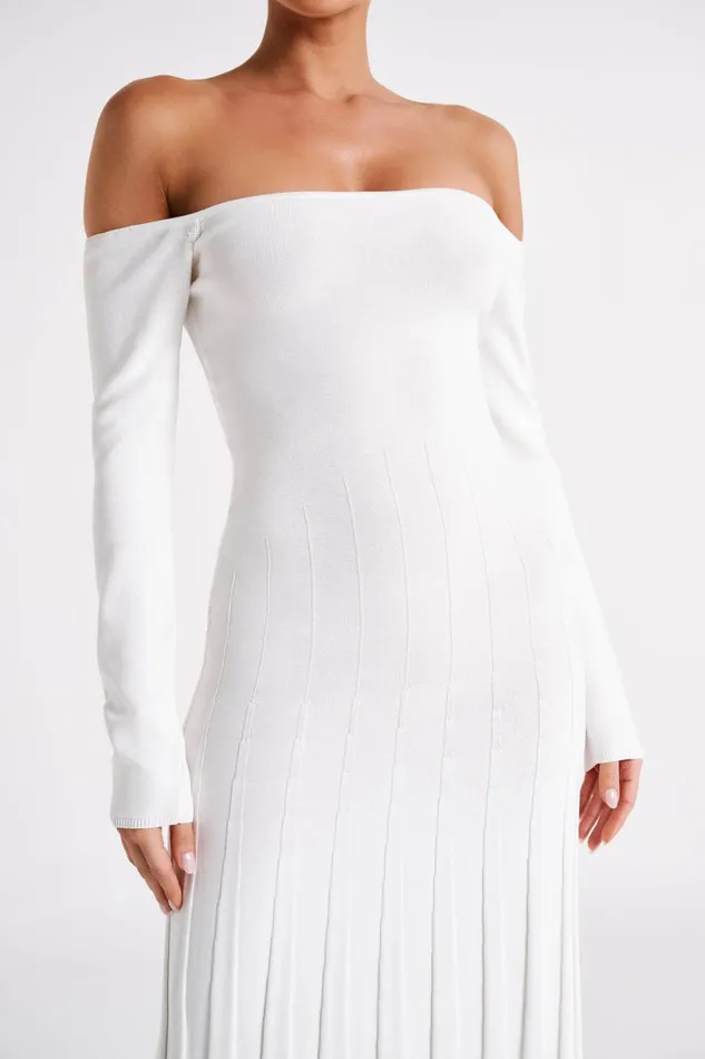 Meshki Midi Dresses Women Emmeline Long Sleeve Rib Knit Midi Dress 8211 White White