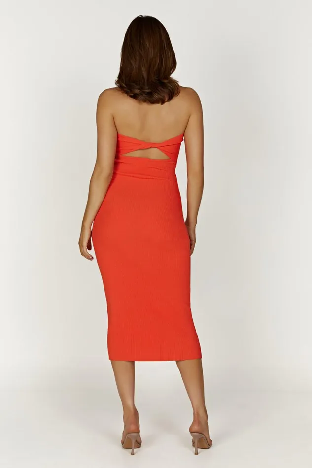 Meshki Midi Dresses Women Gabrielle Twist Knit Midi Dress 8211 Coral Coral