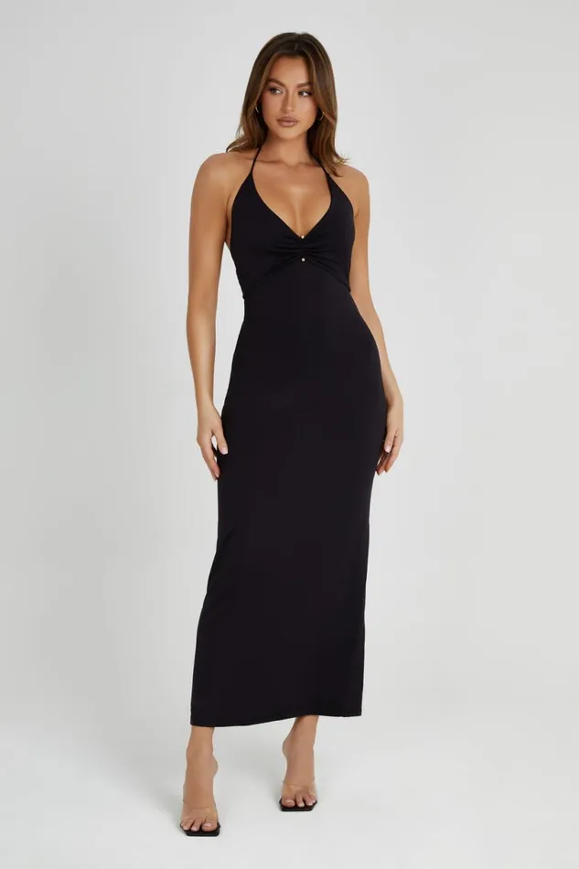Meshki Midi Dresses Women Heidi Recycled Nylon Pin Detail Midi Dress 8211 Black Black