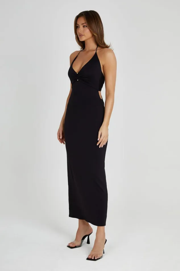 Meshki Midi Dresses Women Heidi Recycled Nylon Pin Detail Midi Dress 8211 Black Black