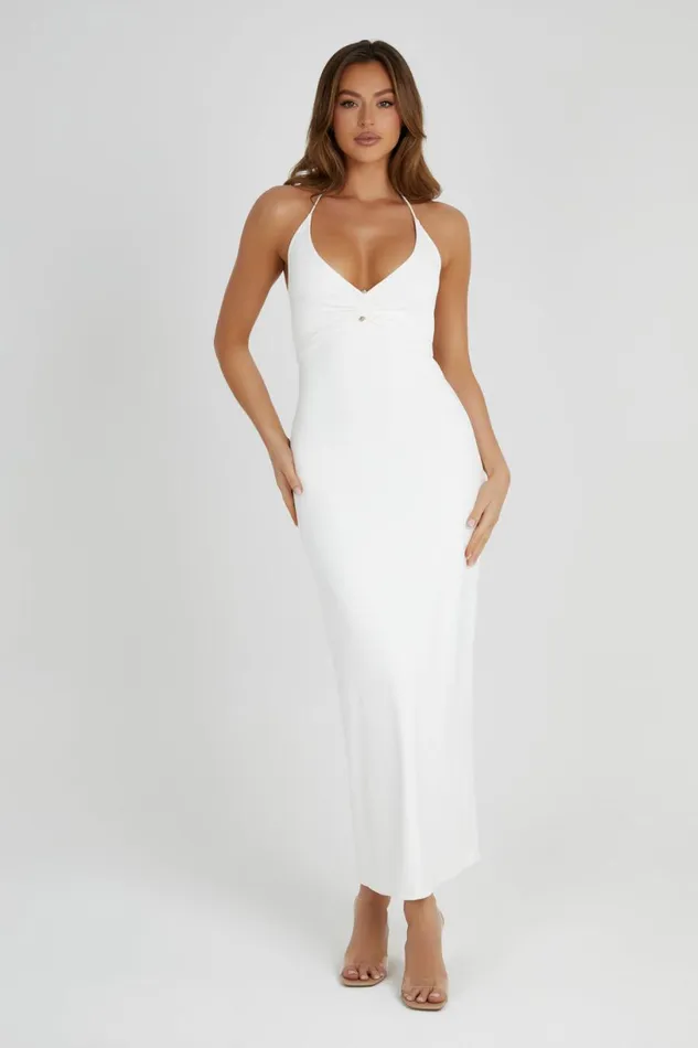 Meshki Midi Dresses Women Heidi Recycled Nylon Pin Detail Midi Dress 8211 White White