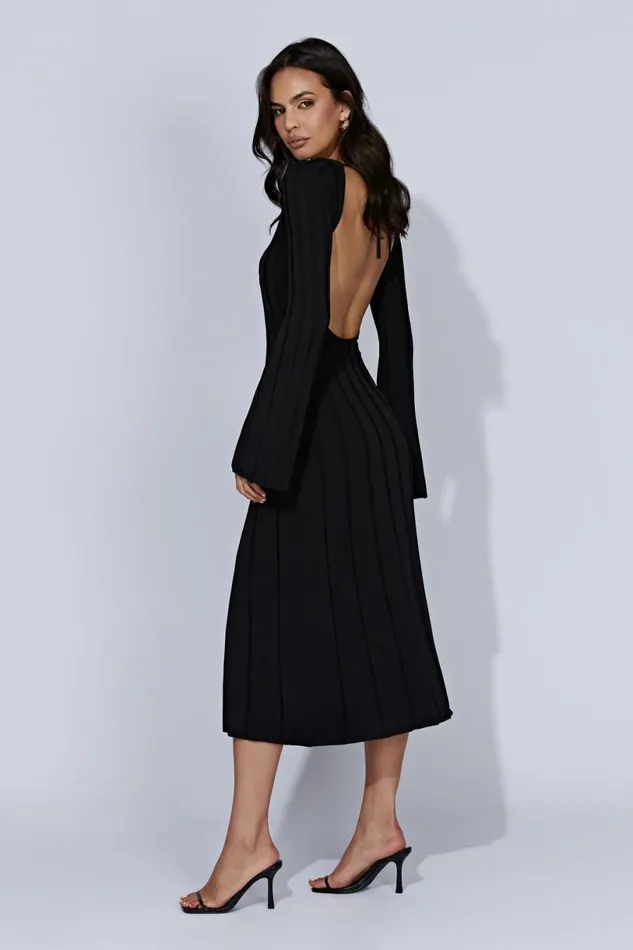 Meshki Midi Dresses Women Juniper Flare Sleeve Knit Midi Dress 8211 Black Black Meshki Midi Dresses Women Juniper Flare Sleeve Knit Midi Dress 8211 Black Black