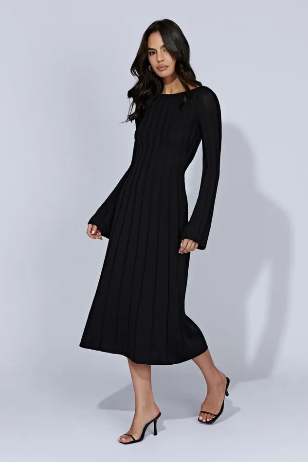 Meshki Midi Dresses Women Juniper Flare Sleeve Knit Midi Dress 8211 Black Black