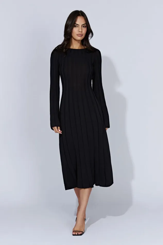 Meshki Midi Dresses Women Juniper Flare Sleeve Knit Midi Dress 8211 Black Black